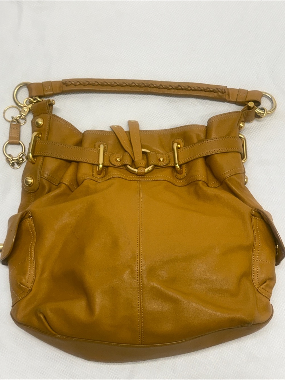 B.Makowsk - Leather Hobo Shoulder Bag in Cognac - 3x14x15